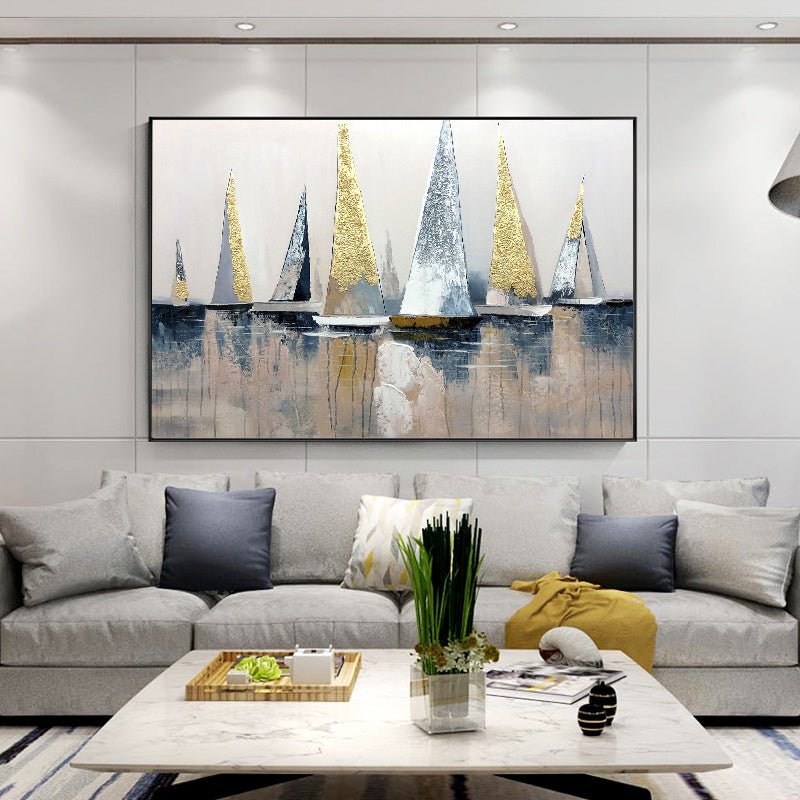 100% Hand Painted Abstract Modern Boat Pictures Art Oil Painting On Canvas Wall Art Wall Painting For Living Room Home Decoration - Jami Art Gallery