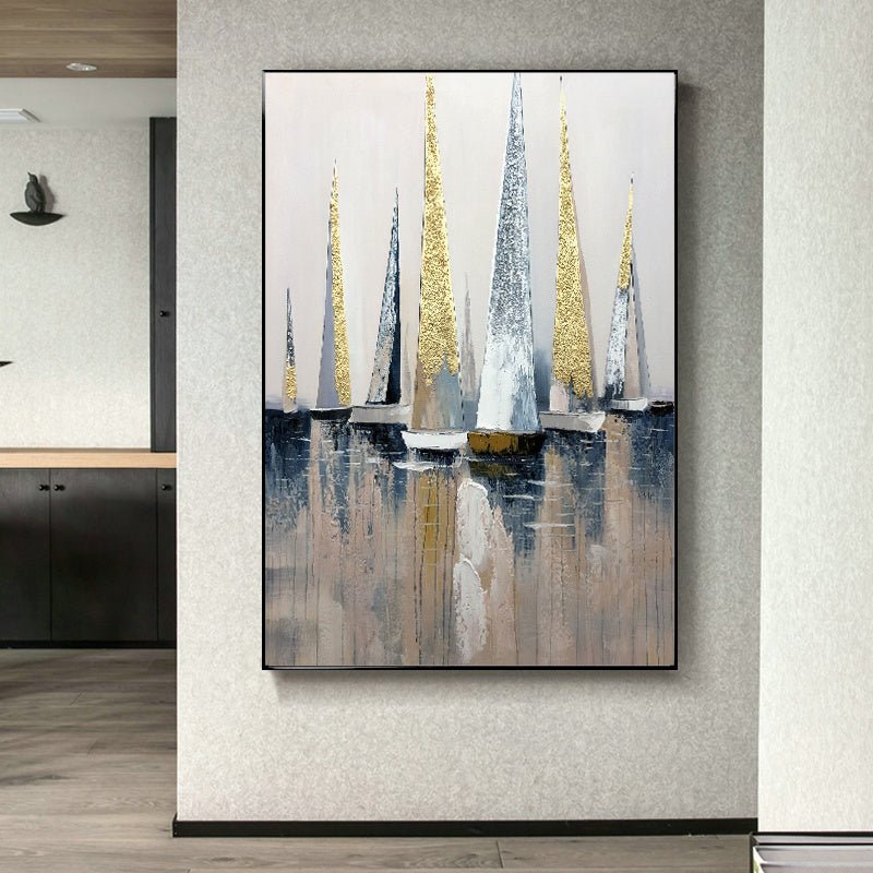 100% Hand Painted Abstract Modern Boat Pictures Art Oil Painting On Canvas Wall Art Wall Painting For Living Room Home Decoration - Jami Art Gallery