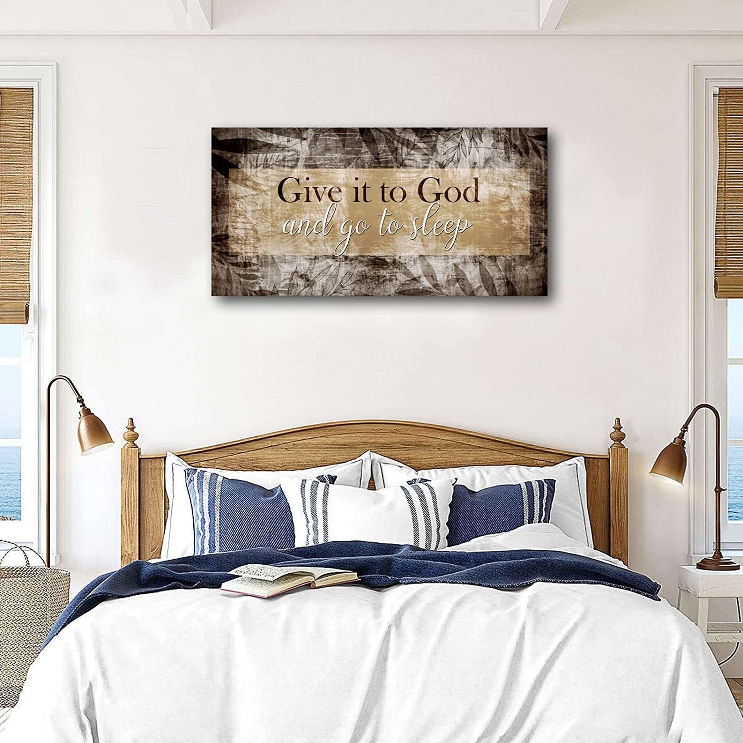 Canvas Wall Art for Bedroom - Christian Quote Sayings Wall Decor - Give it to God and go to Sleep Sign Canvas Prints Picture Stretched Framed Artwork for Living Room Home Decor; Easy to Hang 20"X40" - Jami Art Gallery