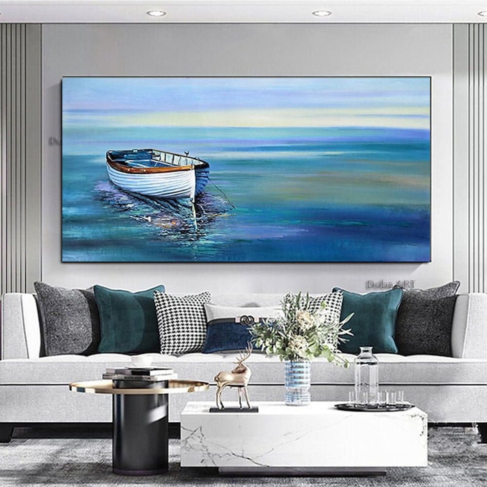 Handmade Oil Painting On Canvas Wall Art Decoration Modern Abstract Boat Landscape Picture Living Room hallway bedroom luxurious decorative painting - Jami Art Gallery