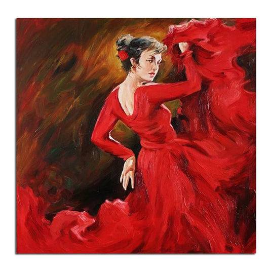 Ha's Art 100% Hand Painted Abstract Oil Painting Wall Art Modern Red Dancing Girl Picture Canvas Home Decor For Living Room Bedroom No Frame - Jami Art Gallery