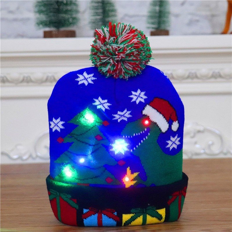 LED Christmas Hat Sweater Knitted Beanie Christmas Light Up Knitted Hat Christmas Gift Kids Xmas New Year Decorations - Jami Art Gallery