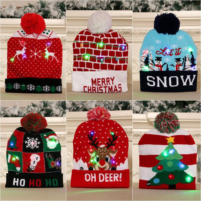 LED Christmas Hat Sweater Knitted Beanie Christmas Light Up Knitted Hat Christmas Gift Kids Xmas New Year Decorations - Jami Art Gallery