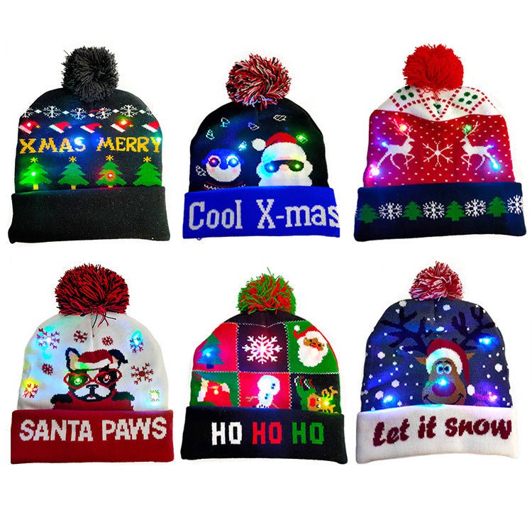 LED Christmas Hat Sweater Knitted Beanie Christmas Light Up Knitted Hat Christmas Gift Kids Xmas New Year Decorations - Jami Art Gallery