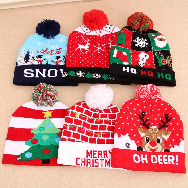 LED Christmas Hat Sweater Knitted Beanie Christmas Light Up Knitted Hat Christmas Gift Kids Xmas New Year Decorations - Jami Art Gallery